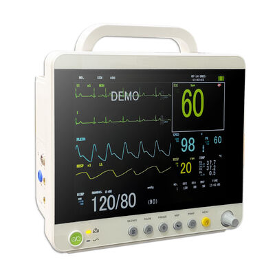نمایشگر LCD رنگی 12.1 اینچی مانیتور بیمار چند پارامتری با 6 پارامتر (ECG/HR/RESP/SPO2/NIBP/Temp) و قابل نصب روی ترولی/براکت دیواری