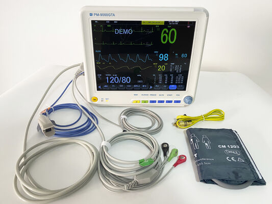 12.1 اینچ رنگ LCD نمایشگر چند پارامتر مانیتور بیمار با پارامترهای ECG / HR / RESP / SPO / NIBP / Temp و Trolley / Wall Bracket نصب می شود